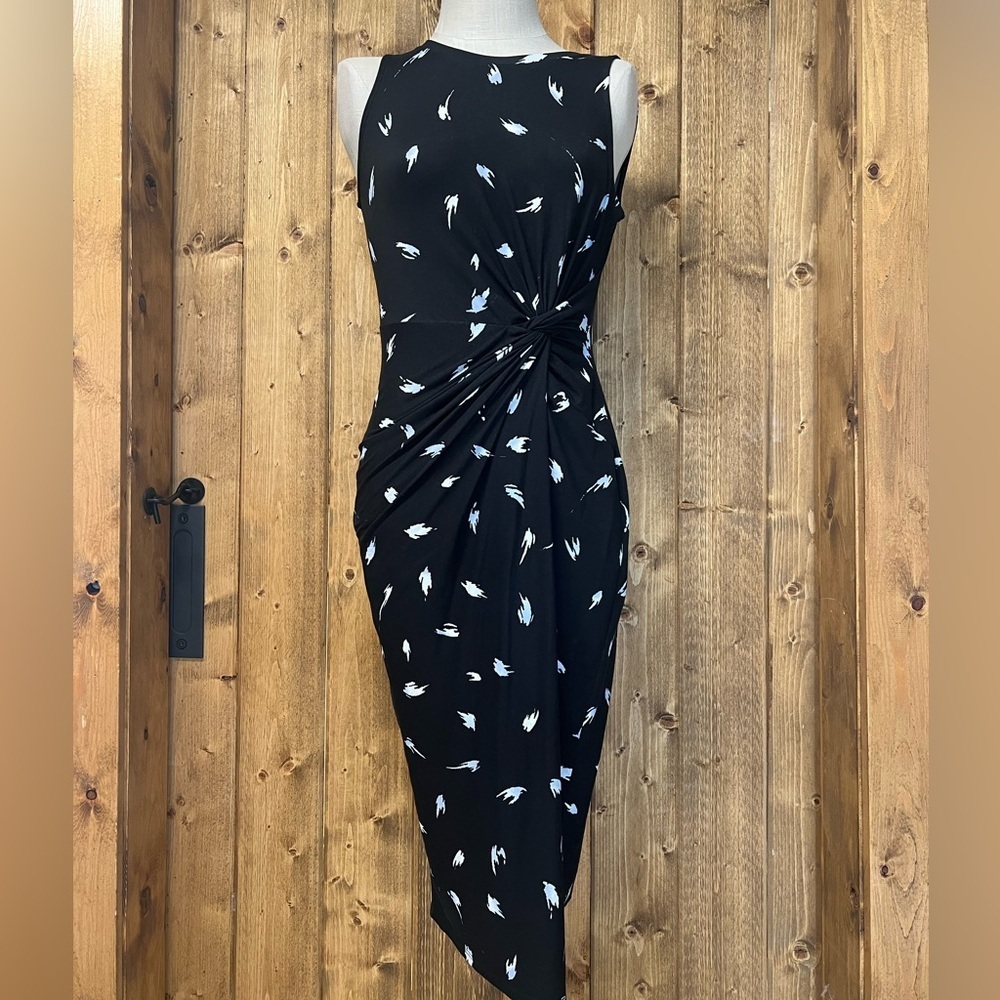 Nine Britton Small Bodycon Sleeveless Faux Wrap Midi Dress Black - Picture 2 of 8